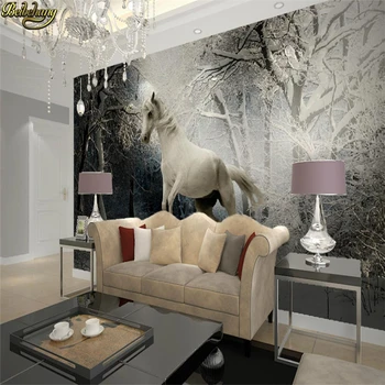 beibehang Персонализиран голям 3d тапет за стена 3d пейзаж papel de parede 3d стенопис стена хартия бял кон в снежна гора