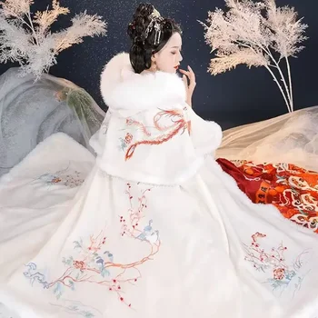 Двуслоен ханфу наметало жени китайски традиционен зимен топъл бял червен черен наметало нос женски новогодишен коледен костюм