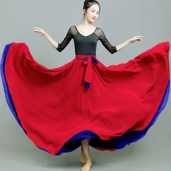 Двойна шифон танцова пола двойна вътре навън дълга танцова пола корейски модни поли дрехи за жени