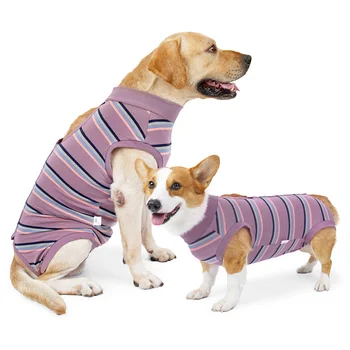 Pet Dog Stripe Recovery Suit Puppy Wound Protector Медицински хирургически дрехи след операция Носете домашно облекло Модална пижама Гащеризон