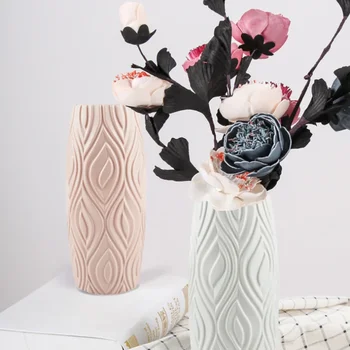 Нова пластмасова ваза Скандинавски цвят Творческа цветна аранжировка Ваза Имитация на глазура Anti Drop Flower Pot