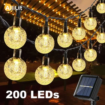 8 режима слънчева светлина кристална топка 5M / 7M / 12M / 22M LED струнни светлини фея светлини гирлянди за коледно парти външна декорация