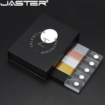 JASTER Crystal USB флаш устройство 128GB безплатно персонализирано лого Pendrive 64GB черна подаръчна кутия за памет 32GB 16GB 8GB 4GB творчески подарък