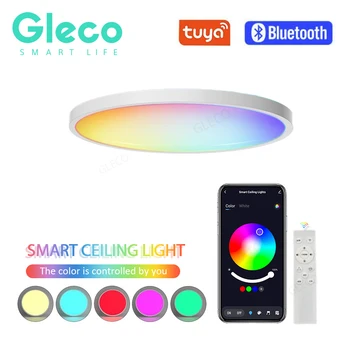 Tuya Smart Led таванна светлина Bluetooth кръгла таванна лампа RGB + WW + CW Регулируема всекидневна Баня Smart Home Light