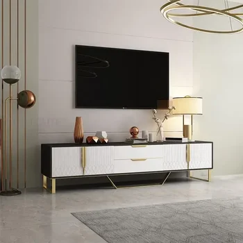 Светло луксозно скандинавско черно и бяло постмодерна минималистична боя спалня малък апартамент телевизор кабинет холна маса комбинация