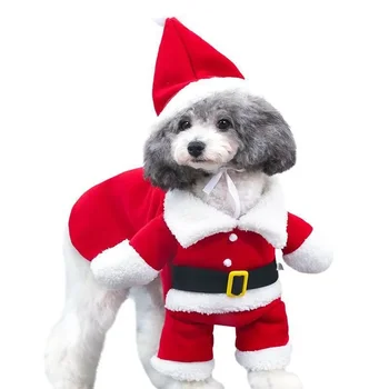 Pet Коледни дрехи Дядо Коледа куче костюм Зимно кученце палто яке костюм с шапка топло облекло Cosplay за кучета котки
