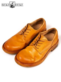 Мъжки реколта работни обувки конска кожа рокля обувки пролетта дантела нагоре кръг пръсти офис мъже бизнес случайни дерби обувки