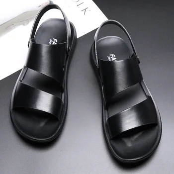 2023 Нови мъжки сандали Лятна мода Hollow Out естествена кожа Ежедневни ежедневни обувки Удобни готини плажни обувки