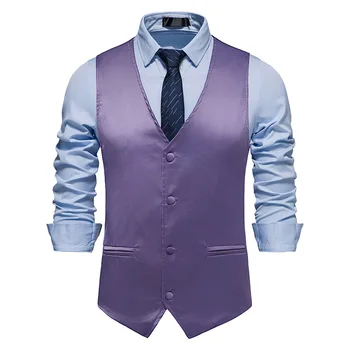 Мъжки висококачествен лилав костюм жилетка стилен без ръкави V врата тънък годни жилетка мъже официален бизнес сватба смокинг костюми Chaleco