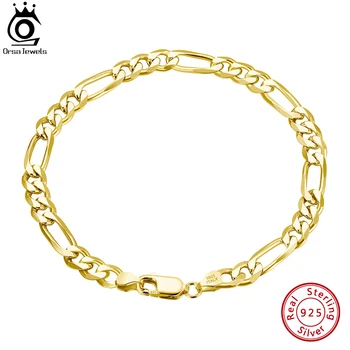 ORSA JEWELS Италианска 5 мм диамантено изрязана верижна гривна Figaro Link за жени Мъже 925 стерлинги сребърна мода 14K златни бижута SB66