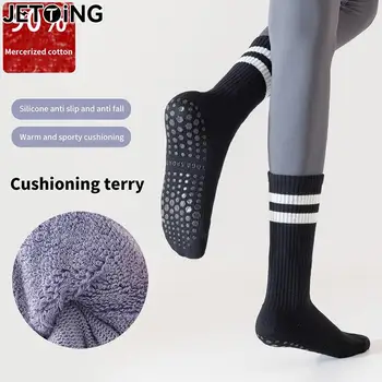 йога чорапи памук средата тръба дъното професионални нехлъзгащи силиконови вътрешни фитнес чорапи фитнес етаж меки танци пилатес спортни чорапи