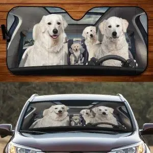 Funny Kuvasz Dog Family Driving Dog Lover Dog Lover Car Sunshade, Car Windshield for UV Sun Protection Driving Window Shade