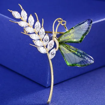 Мода Пшеница Спайк Водно конче Пеперуда Циркон брошка Елегантен творчески пеперуда танц летящи дрехи щифтове