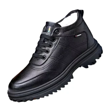2023 Зимни подплатени удебелени мъжки памучни обувки Сто ежедневни ботуши за сняг Мъжки кожени обувки на открито Мъжки обувки Мъжки ботуши
