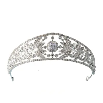 Луксозни кубични циркониеви корони кристални листа булчински диадеми мода кралица кристал диадема булката шлем сватбени аксесоари за коса