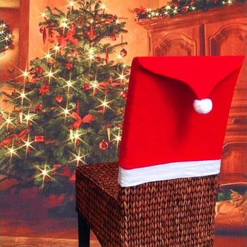 Червен нетъкан Santas шапка стол покрива за Коледа удобни фотьойл покритие декорация за дома ресторант