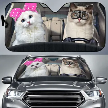 Моден шофьор на котка Принтове Автомобилен сенник Предно стъкло Комплект от 2 сенника за кола Предно стъкло UV Sun Car Sunshade 2021