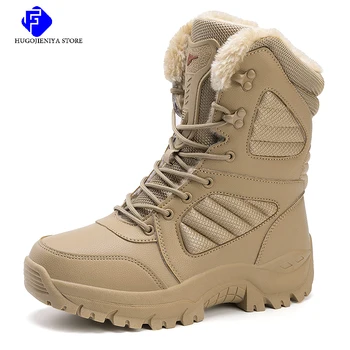 Нови зимни мъже военни кожени топли ботуши специални сили тактически пустинни бойни мъжки ботуши външни обувки глезена ботуши голям размер