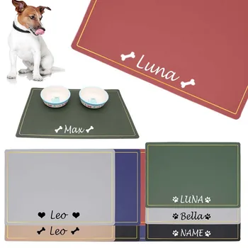 Персонализирана купа за храна за домашни любимци PU водоустойчива персонализирана подложка за име на куче Лесно измиване пиене Аксесоари за подложки за хранене