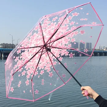 японски черешов цвят чадър лек прозрачен преносим мини сладък сгъваем компактен пътуване дъжд авто чадър за момичета