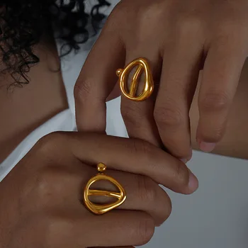 Личностен дизайн пръстен за жени Нов регулируем пръстен от неръждаема стомана Женски сватбени естетически бижута подарък