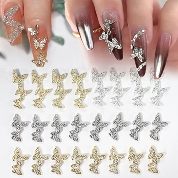 10pcs 3D пеперуда нокти сексапил злато сребърна сплав нокти изкуство декорация кристали части маникюр бижута нокти съвети украшение 1&-J