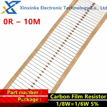 100PCS 1/8W 1/6W 5% Резистори от въглеродно фолио 0.125W 0.1R ~ 10M 100R 220R 330R 1K 10K 22K 47K 100K 100 220 330 1K5 2K2 3K3 4K7 Ohm