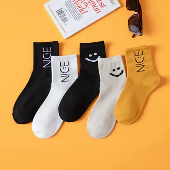 5 чифта дамски чорапи памук плътен цвят готино карикатура плодове Harajuku лято зима коте котка банан мечка чорапи усмивка момиче чорапи