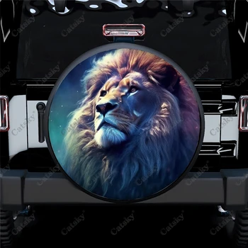 Лъв с пламъци на Space печат модел полиестер универсални резервни колела гума капак колела капаци за ремарке RV SUV камион кемпер