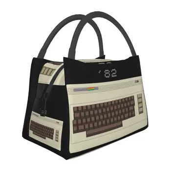 Ретро Commodore 64 изолирани чанти за обяд за пикник на открито C64 Amiga компютър преносим охладител термична кутия за обяд жени