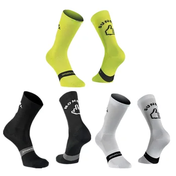 Бягане понеделник Нови спортни чорапи за колоездене Неделя дишащи пътни чорапи за велосипеди Мъжки дамски чорапи за велосипеди
