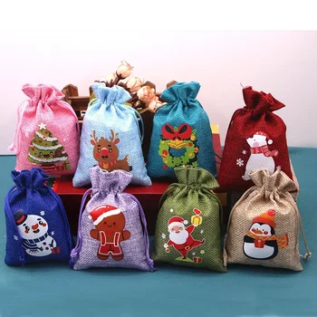 Colorful Коледа Advent бельо Bundle Pocket Красива карикатура Коледа бонбони комплект съхранение подарък чанта