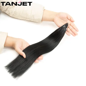 Yaki Направо 8D Човешки разширения за коса естествени черни жени 12''-26'' прав нано пръстен коса тъкане микро пръстен светлина Yaki коса
