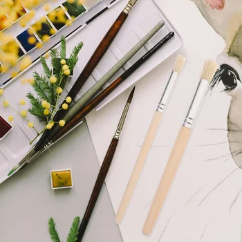 6pcs дървена дръжка четка за рисуване с маслени бои естествена дървена дръжка живопис писалка професионален акрил за DIY занаяти акрил