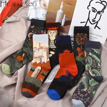 Нов френски стил кръгли чорапи есен & зима мода ретро абстрактна живопис с маслени бои чорапи мъже и жени творчески Harajuku изкуство чорапи