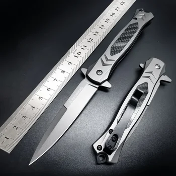 Външен стоманен сгъваем джобен нож за мъже Оцеляване с висока твърдост Самозащита Военен тактически нож Дръжка за нож от въглеродни влакна