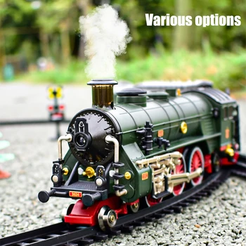 Добавяне на вода и спрей дим влак модел парен локомотив сплав главата малък влак електрически играчка комплект с множество възможности за избор