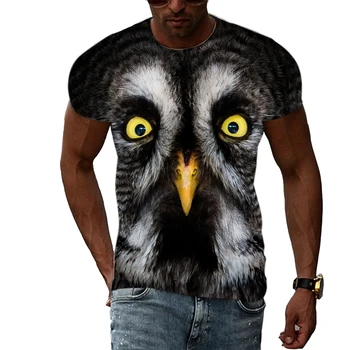 Лятна мода Личност Мъжка тениска Бухал животински принт Риза с къс ръкав Trend Street Tough Guy Wind Quick-drying Top 6XL