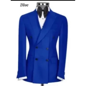 Двуреден син костюм за мъже яке панталони две части тънък годни плътен цвят връх ревера нетактичност елегантен Terno Hombres 2023