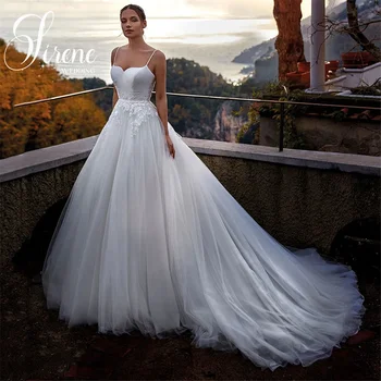 Sirene романтична дантела апликации тюл сватбени рокли Sweetheart врата спагети презрамки A-Line булчински рокли 2024 Vestidos De Novia