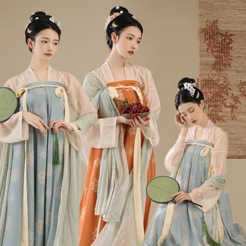 2022 Нов китайски традиционен ханфу костюм Жени Ориенталска принцеса рокля Танцово облекло на династията Тан Пачуърк костюм на фея от шифон