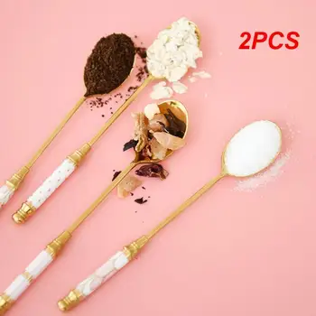 2PCS Керамични Стилен Висококачествен Лесен за почистване Универсален издръжлив керамичен десерт Лъжица Позлатени прибори за хранене Прибори за хранене Лукс
