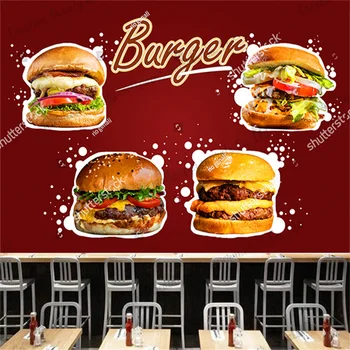 Персонализирани стенописи Бургер Фото тапет Индустриален декор Ресторант за бързо хранене Снек-бар Фон Стена хартия Papel de Parede