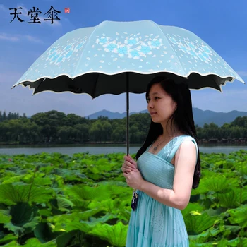 Слънчев чадър Черно лепило Слънцезащита Анти-UV чадър Три сгъваем чадър Женски чадъри за слънце Чадър Прозрачен чадър