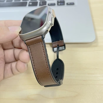 Магнитна каишка за Apple Watch ленти 45/49/42/44mm 38/40/41mm Силиконови с PU кожени каишки за Iwatch серия 9 8 7 6 5 4 SE