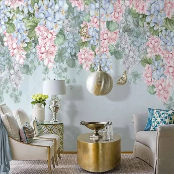 Nordic градински цветя и пеперуда флорални 3d стенопис свеж стил тапети за хол спалня дома декор