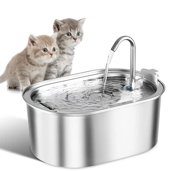 Котки Фонтан за вода за домашни любимци Чешма за вода за кучета Диспенсър за вода от неръждаема 108Oz / 3.2L EU PLUG
