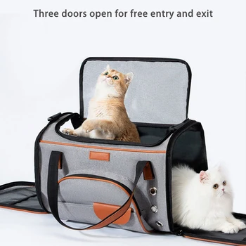 Cat Carrier Bag Сгъваема чанта за домашни любимци с голям капацитет Тристранна дишаща и устойчива на комари външна чанта за котки