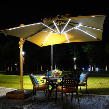 Открит plage квадратен кръг 2.5m / 3m слънчева светлина LED чадър статия лампа чадър