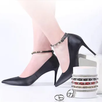1 чифт диаманти обувки каишка за висок ток мода кристал обувки колан каишка лента глезена перла аксесоари за обувки на висок ток